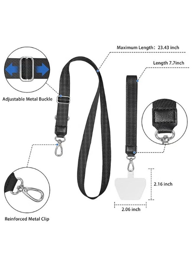 واي جيه حامل مفاتيح مزود بحبل هاتف ، حبل قابل للتعديل حول الرقبة وحزام معصم مع 2 لاصق ، متوافق مع آيفون وسامسونج جالاكسي وجميع الهواتف الذكية باللون الأسود - Image 2