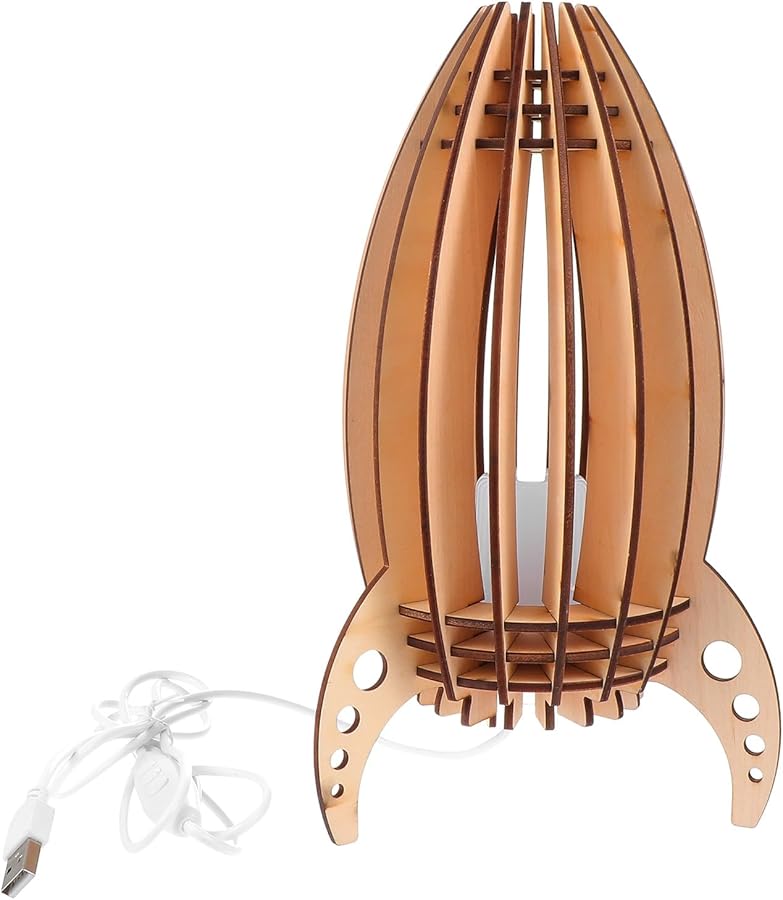 Wooden Rocket Night Lamp with Dimmer Switch for Bedroom Decor - Image 1
