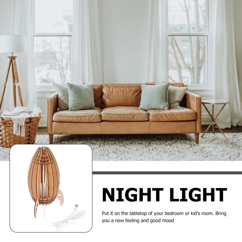 Wooden Rocket Night Lamp with Dimmer Switch for Bedroom Decor - Image 4