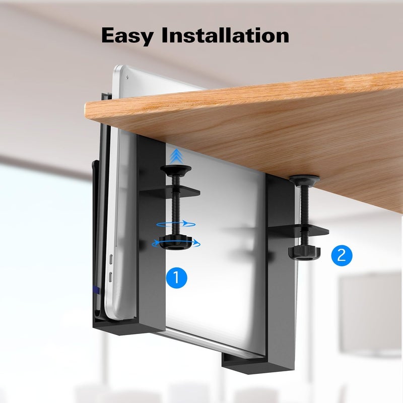 Adjustable Side Laptop Mount, No Drill Desk Storage Organizer, Metal Hanging Notebooks Holder, Punch-Free Clamp for MacBook Pro, Documents With Anti-Scratch Silicone - Image 5