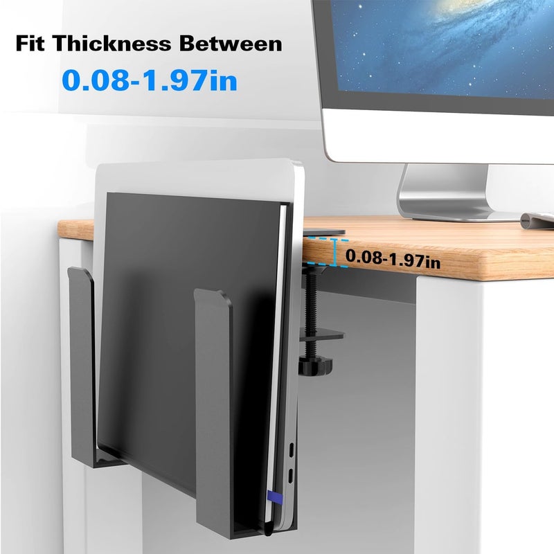 Adjustable Side Laptop Mount, No Drill Desk Storage Organizer, Metal Hanging Notebooks Holder, Punch-Free Clamp for MacBook Pro, Documents With Anti-Scratch Silicone - Image 4
