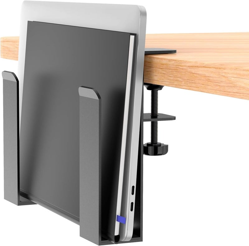 Adjustable Side Laptop Mount, No Drill Desk Storage Organizer, Metal Hanging Notebooks Holder, Punch-Free Clamp for MacBook Pro, Documents With Anti-Scratch Silicone - Image 1