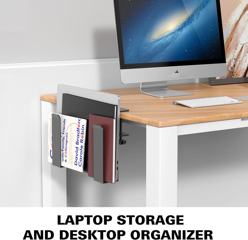 Adjustable Side Laptop Mount, No Drill Desk Storage Organizer, Metal Hanging Notebooks Holder, Punch-Free Clamp for MacBook Pro, Documents With Anti-Scratch Silicone - Image 2