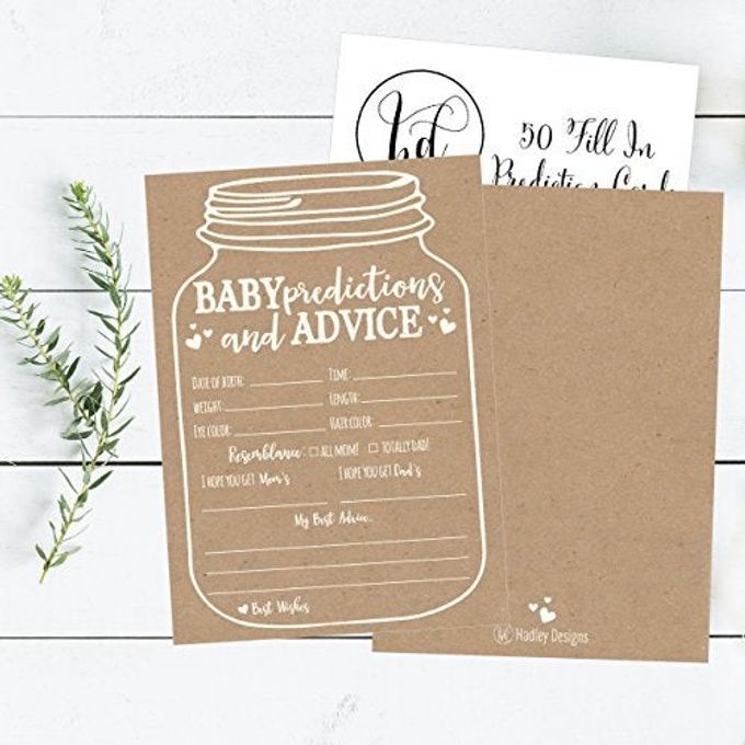 Hadley Designs Hilarious Baby Shower Games Set  50 Baby Shower Prediction Cards for 50 Guests, Gender Neutral and Fun for Boys & Girls (Mason Jar) - Image 3