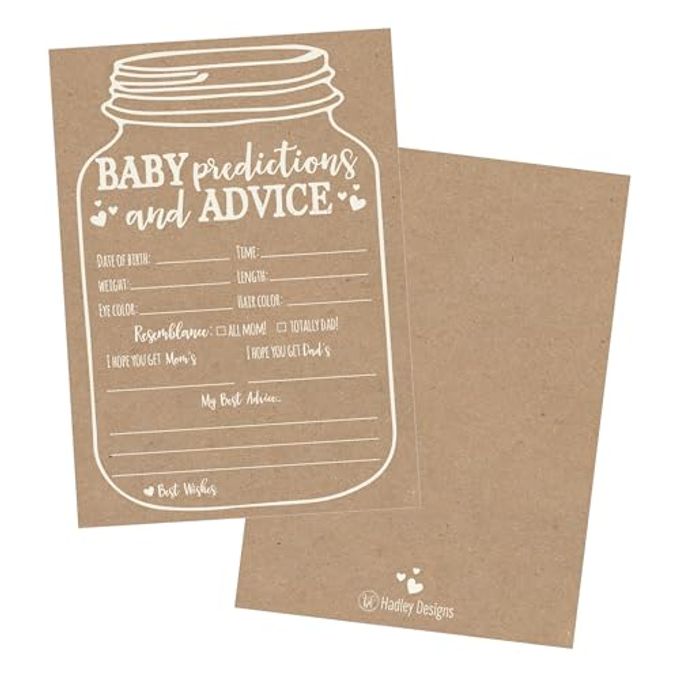 Hadley Designs Hilarious Baby Shower Games Set  50 Baby Shower Prediction Cards for 50 Guests, Gender Neutral and Fun for Boys & Girls (Mason Jar) - Image 1