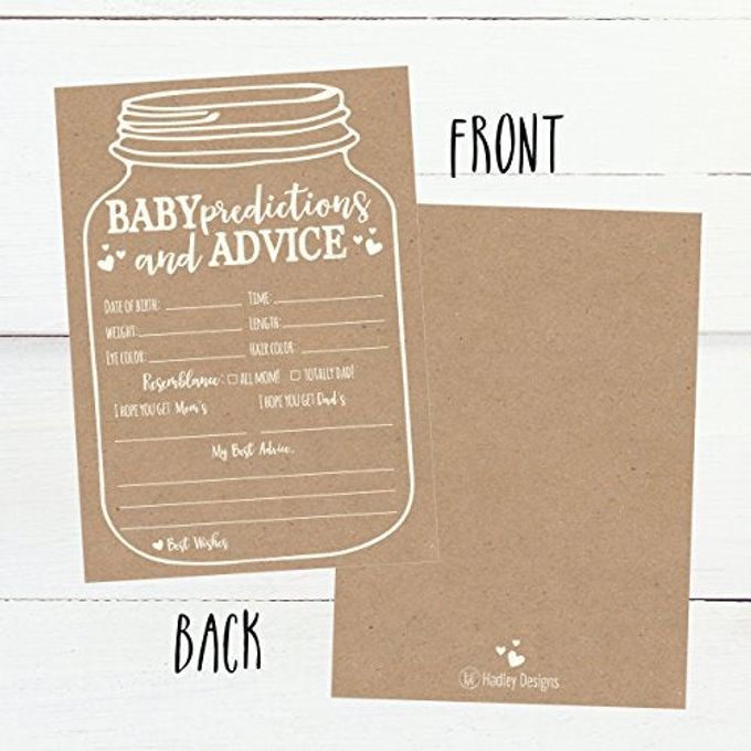 Hadley Designs Hilarious Baby Shower Games Set  50 Baby Shower Prediction Cards for 50 Guests, Gender Neutral and Fun for Boys & Girls (Mason Jar) - Image 2