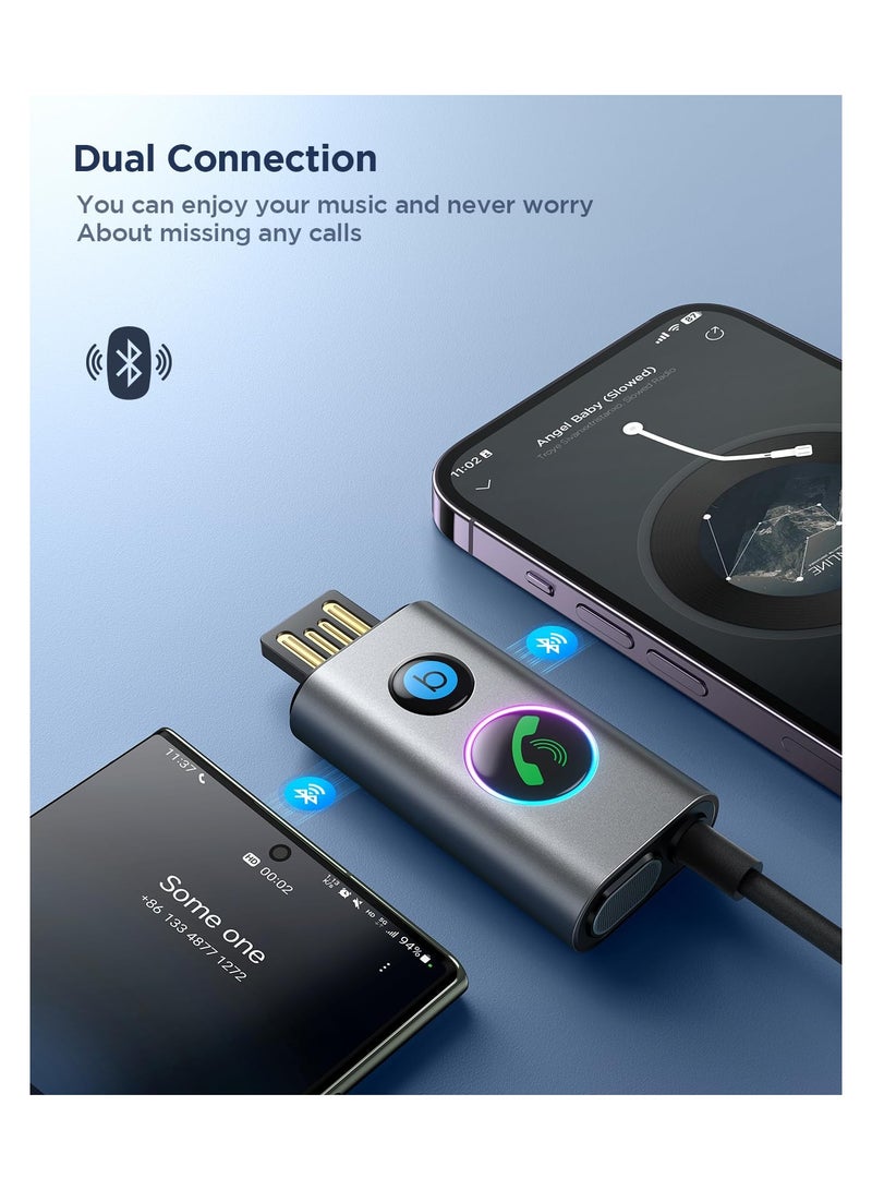 Bluetooth 5.3 Receiver HiFi Deep Bass Sound AUX Adapter for Car 3.5mm Jack Kit with Built in Microphone Input Home Stereo Wired Headphones Hands Free Call Dual Connection - Image 3