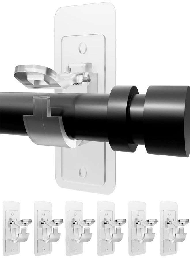 Hoople 6 PC No Drill Curtain Rod Brackets - Large Self Adhesive Curtain Rod Holder Hooks with Screws, 2 Install Methods, Nail Free Curtain Rod Hangers, Multipurpose Adhesive Hooks for Bathroom Bedroom - Image 1