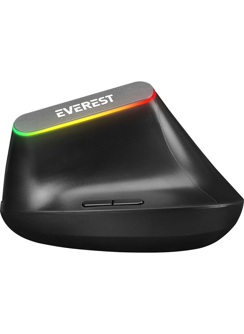 Everest SMW-618 RGB Lighted Ergonomic Vertical Grip Vertical Black Wireless Mouse  - Image 1