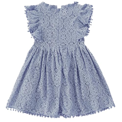 BGFKS Baby Girl Tutu Dress Elegant Lace Pom Pom Flutter Sleeve with Flower Headband Set - Image 3