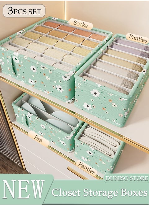 3pcs Wardrobe Clothes Organizer Sock Underwear Drawer Organizer Dividers Cell Foldable Fabric Dresser Closet Organizers and Storage Bins for Clothing, Baby Clothes, Bra, Panty, Scarf, Ties