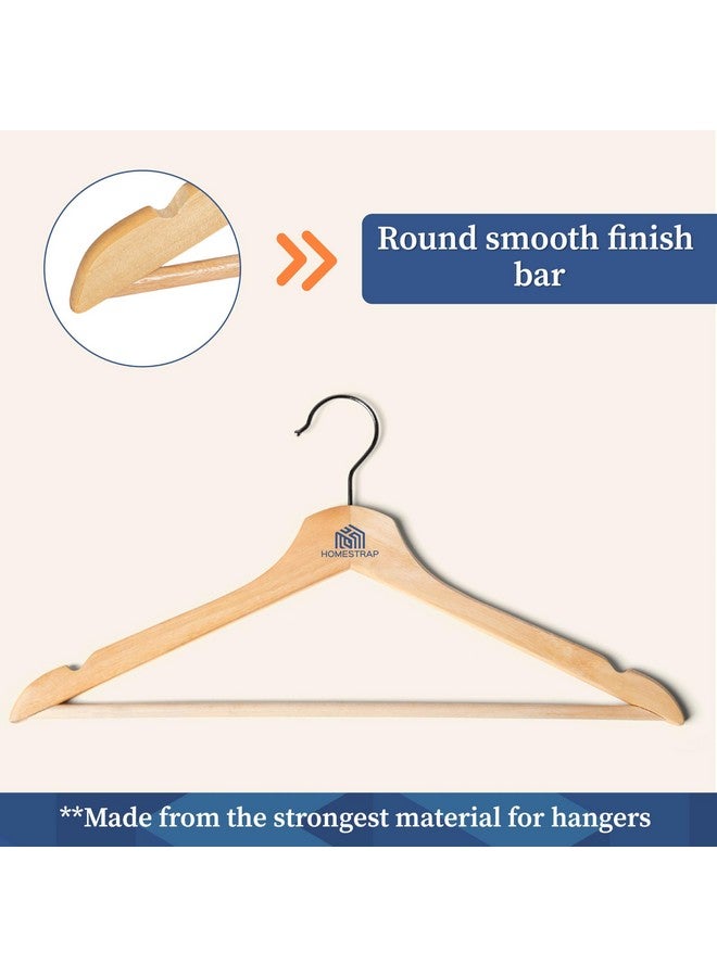 Homestrap Premium Round Bar Wooden Hanger (Pack of 20)| Durable Wooden Garment Hangers with Cut Notches & 360 Degree Swivel Chrome Hook for Hanging Heavy Clothes - Image 4