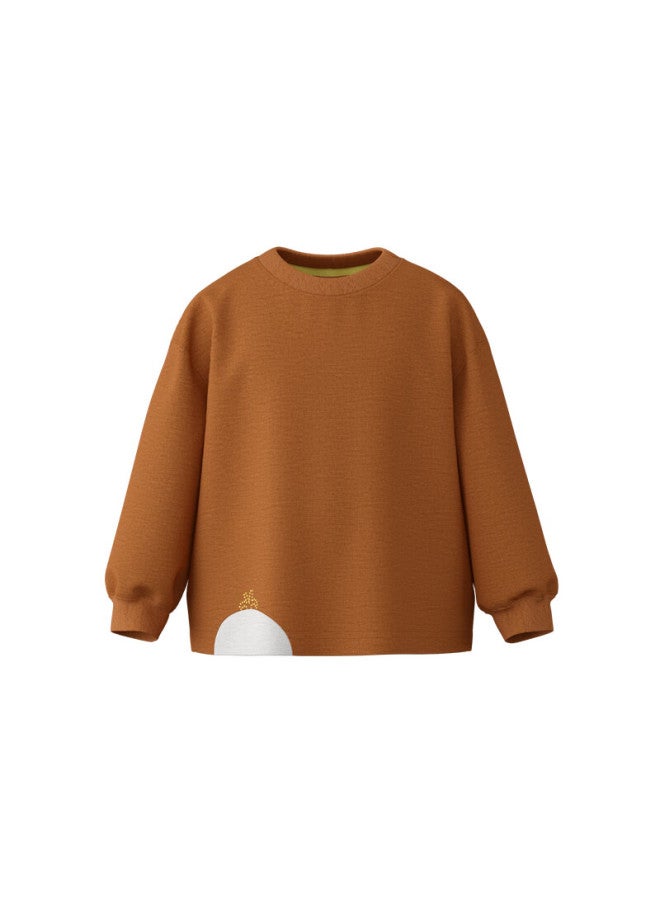 Papapapa Autumn New Children's Long Sleeve T-shirt Boys And Girls Pure Cotton Breathable Versatile Base Shirt Orange 110 - Image 3