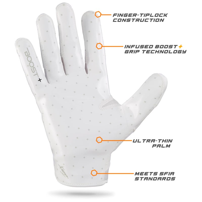 Grip Boost Football Gloves - Solid Stealth 6.0 Boost Plus Sticky Technology - Adult and Youth Football Gloves for Wide Receiver - Men's and Boys Sizes (Solid White, Large) - Image 3