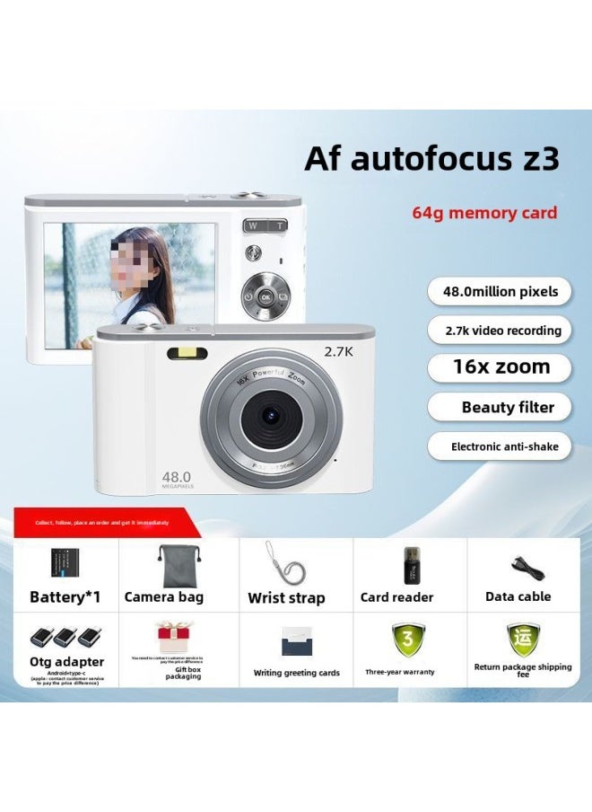 Generic Student Digital Camera Non-ccd Retro Entry Campus HD Home Travel Small Card Machine-Body Color:Yunmengbai-top Deluxe Edition-beauty Filter-64g Saves More Than 6,000 Photos And Videos For 4 Hours  - Image 1