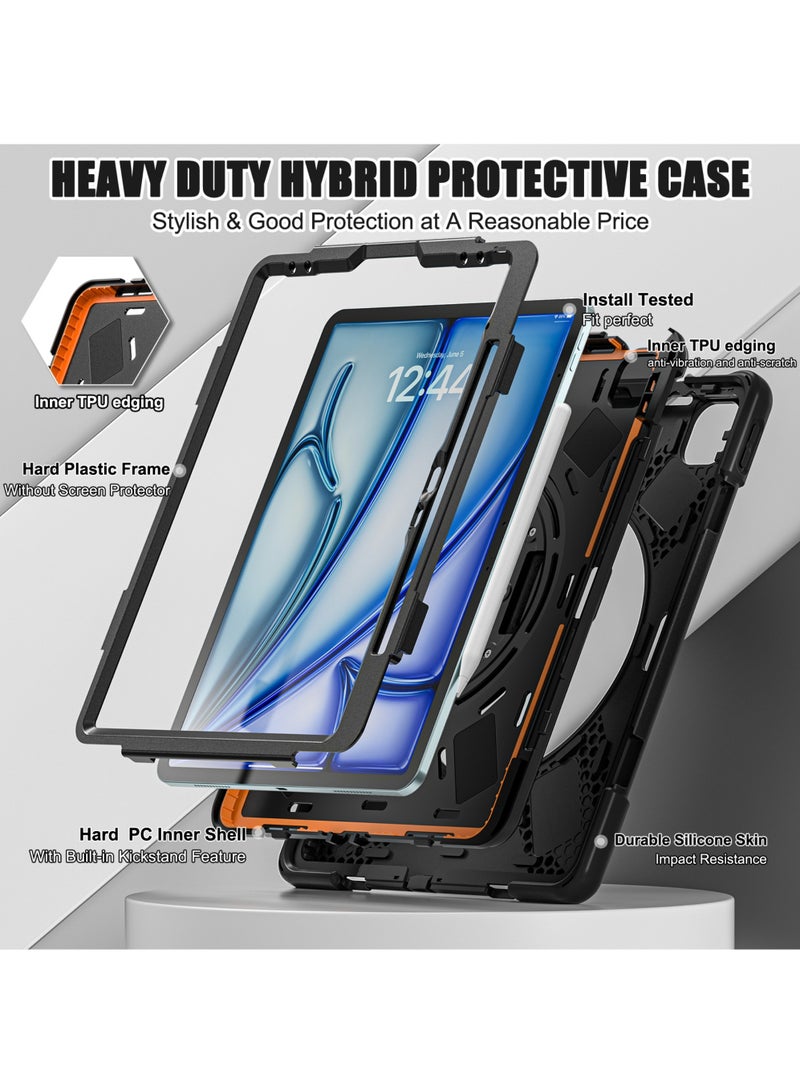 روك بو حالة من iPad Air 13 بوصة M3 2025/AIR 13 بوصة M2 2024 ، Case for iPad Pro 12.9 بوصة 6th 2022/5th 2021/4th 2020/3rd 2018 مع حزام يد قلم رصاص 360 دوارة للهواء 13 بوصة و iPad Pro 12.9 بوصة - Image 3