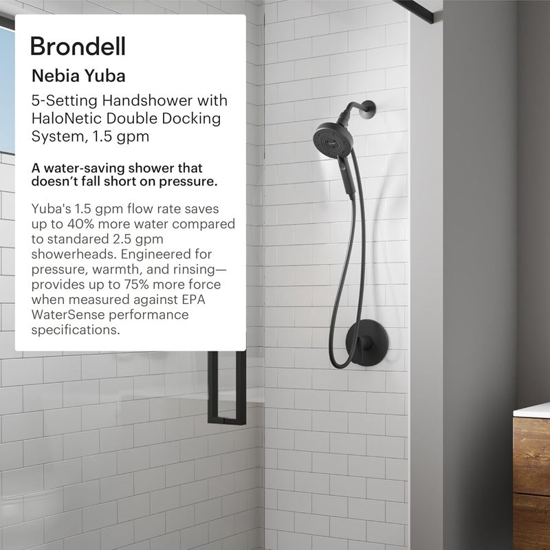 Brondell رأس دش يدوي مغناطيسي مزدوج من برونديل نيبيا يوبا هالونيتك مع خرطوم ستانلس ستيل 60 بوصة 5 إعدادات كروم - Image 2