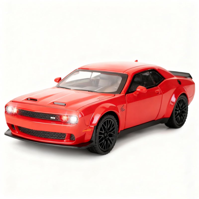 BDTCTK 132 Dodge Challenger Hellcat Model Car Zinc Alloy Pull Back Toy car with Sound and Light for Kids Boy Girl GiftRed - Image 2