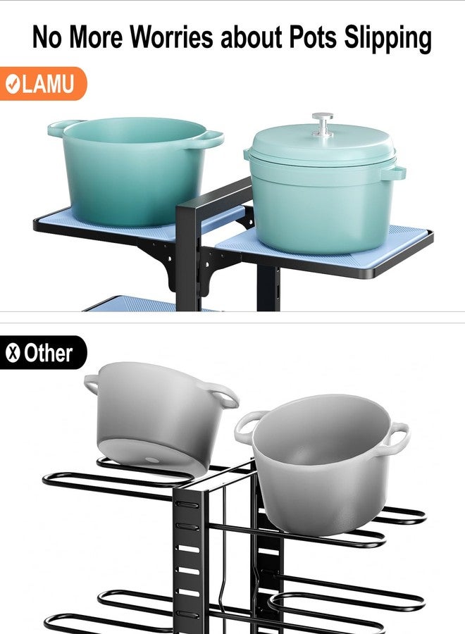 رف تنظيم أواني الطبخ من لامو، يُوضع أسفل الخزانة، 8 طبقات قابلة للتعديل، منظمات للأواني والمقالي داخل الخزانة بارتفاع 15 بوصة، منظم ومتين للمطبخ، يتسع لأواني طهي يصل قطرها إلى 12 بوصة، أسود - Image 2