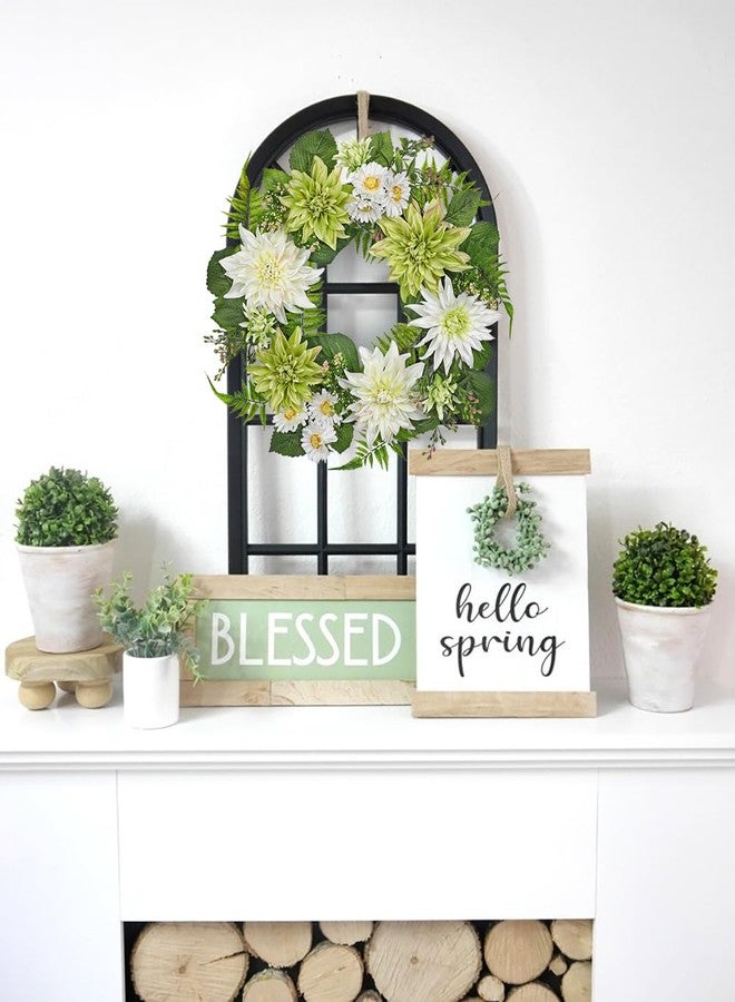 Briful 20in Artificial Dahlia Flower Wreath for Front Door Large Silk Dahlia Daisy Floral Wreath Fake Hanging Greenery Wreaths for Spring Summer Home Wall Window Mantle Outdoor Porch Décor - Image 4