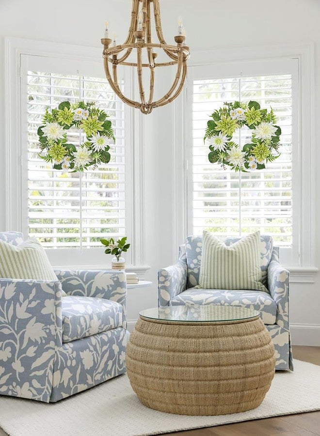 Briful 20in Artificial Dahlia Flower Wreath for Front Door Large Silk Dahlia Daisy Floral Wreath Fake Hanging Greenery Wreaths for Spring Summer Home Wall Window Mantle Outdoor Porch Décor - Image 5