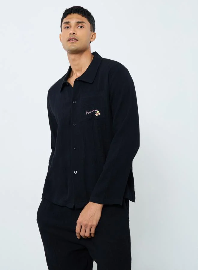 Styli Styli Men Printed Pocket Textured Shirt and Pyjama Set