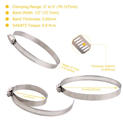 WIN-LONG Winlong Stainless Steel 4'' Hose Clamps, 8PK SAE 72 Worm Gear Drive Hose Clamps 3 to 5 Inch (76-127mm) for Automotive Plumbing, 3'', 4'', 3.5'', 3 1/2'', 3 3/4'', 4 1/2'', 4.5'', 4 3/4'' - Image 3