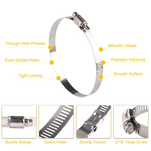 WIN-LONG Winlong Stainless Steel 4'' Hose Clamps, 8PK SAE 72 Worm Gear Drive Hose Clamps 3 to 5 Inch (76-127mm) for Automotive Plumbing, 3'', 4'', 3.5'', 3 1/2'', 3 3/4'', 4 1/2'', 4.5'', 4 3/4'' - Image 4