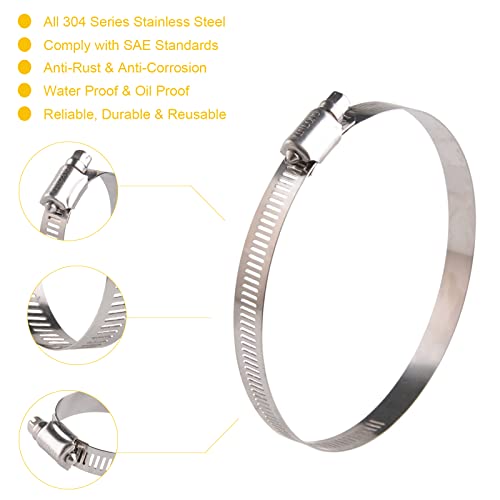 WIN-LONG Winlong Stainless Steel 4'' Hose Clamps, 8PK SAE 72 Worm Gear Drive Hose Clamps 3 to 5 Inch (76-127mm) for Automotive Plumbing, 3'', 4'', 3.5'', 3 1/2'', 3 3/4'', 4 1/2'', 4.5'', 4 3/4'' - Image 2