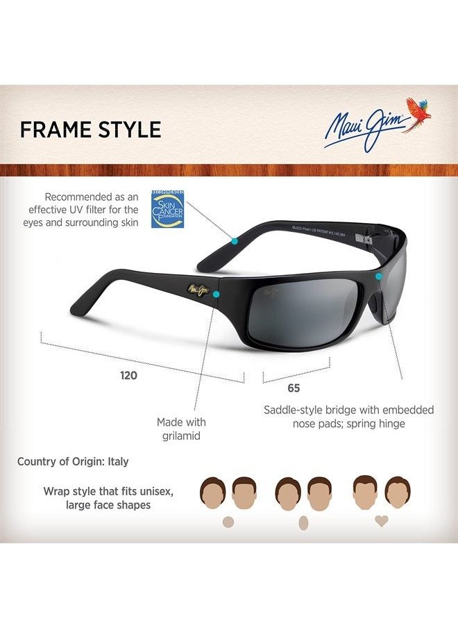 MAUI JIM Men's and Women's Peahi Polarized Wrap Sunglasses, Gloss Black/Neutral Grey, Large 