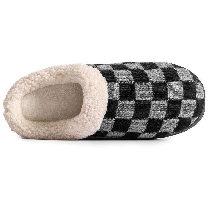 UBFEN Mens Womens Slippers Classic Plaid Winter Warm with Memory Foam Fluffy House Shoes Platform Indoor Bedroom A Black Grey 11-12 Women/9-10 Men - Image 5