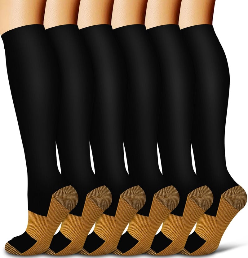 COOLOVER Copper Compression Socks for Women and Men(6 Pairs)-Best Support for Running, Athletic, Nursing, Travel - Image 1