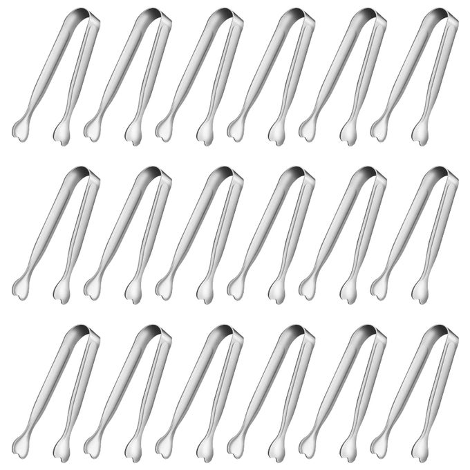MINI SERVING TONGS 18PACKS STAINLESS STEEL SUGAR TONGS 43INCH ICE TONGS KITCHEN APPETIZERS TONGS FOR COFFEE BAR TEA PARTY DESSERTS PARTY SUGAR AND ICE BUCKET