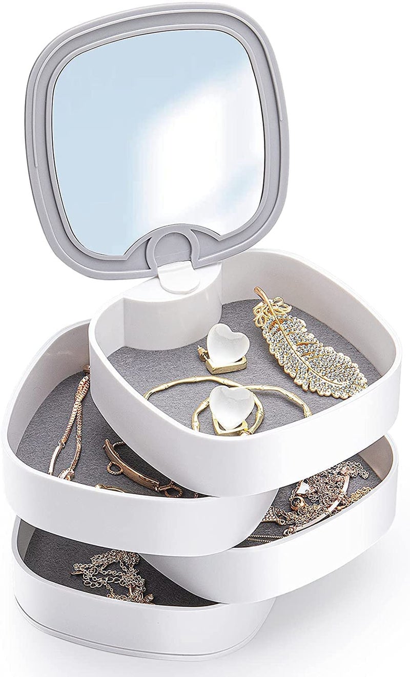 Gnanex 4 Layer Accessory Storage Box Jewelry Organizer Box with Mirror 360 Degree Rotating Jewelry Organizer Box Multicolor - Image 1