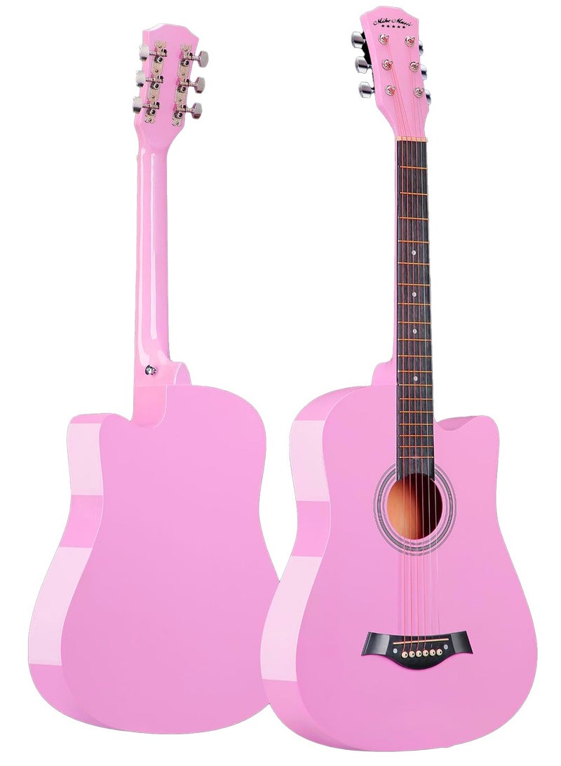 Mike Music 38 Inch Acoustic Guitar for Beginner Adult Teen, Full Size Guitar Acoustic 6-Strings Acoustic Guitar Set With Accessories Gig Bag, Picks, Right Hand, Glossy Pink  - Image 2