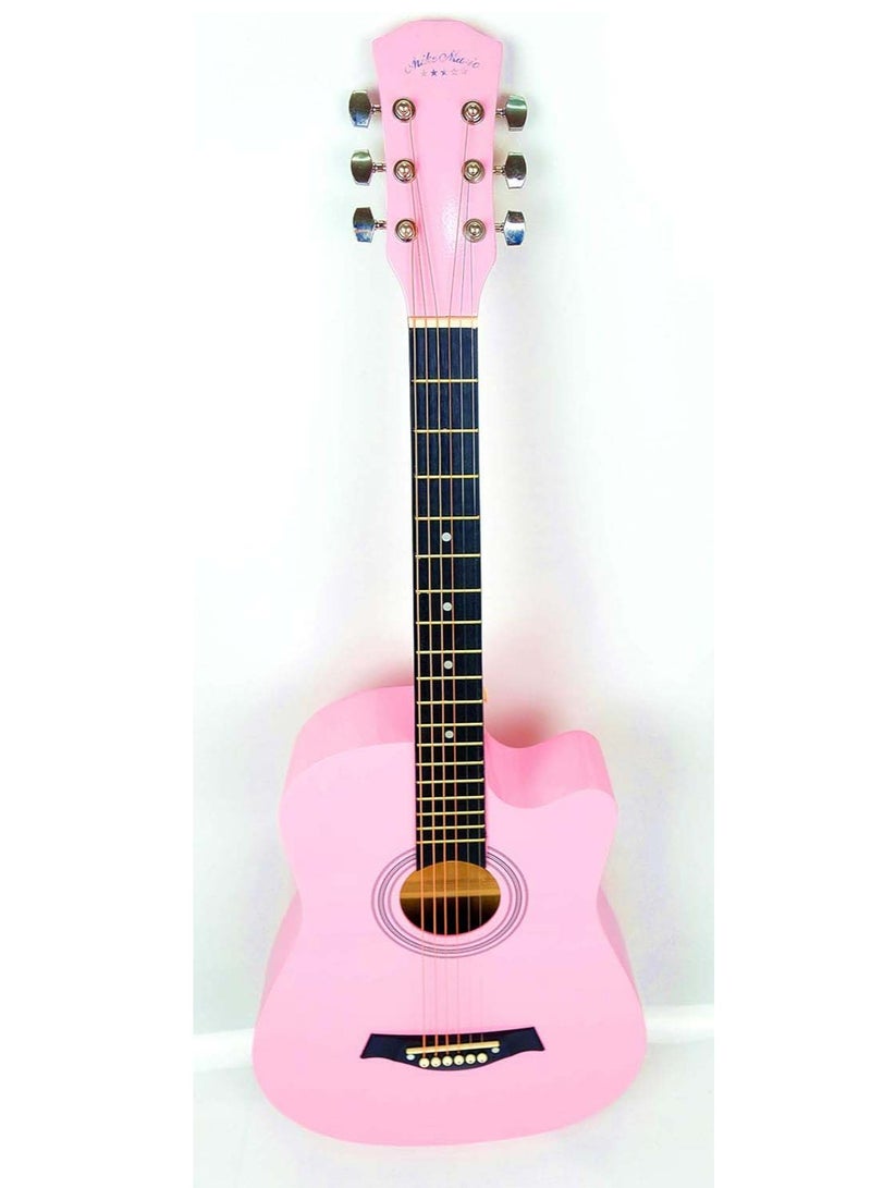 Mike Music 38 Inch Acoustic Guitar for Beginner Adult Teen, Full Size Guitar Acoustic 6-Strings Acoustic Guitar Set With Accessories Gig Bag, Picks, Right Hand, Glossy Pink  - Image 4