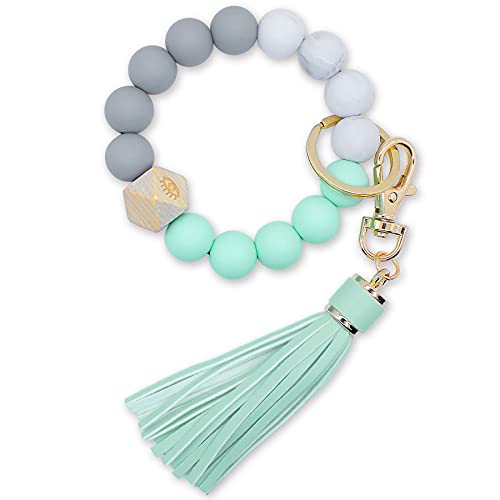 BIHRTC Silicone Key Ring Bracelet Beaded Keychain House Car Key Ring Holder Circle Wrist Bracelet Keychain Bangle Round Circle Keyring for Women Girls - Image 1