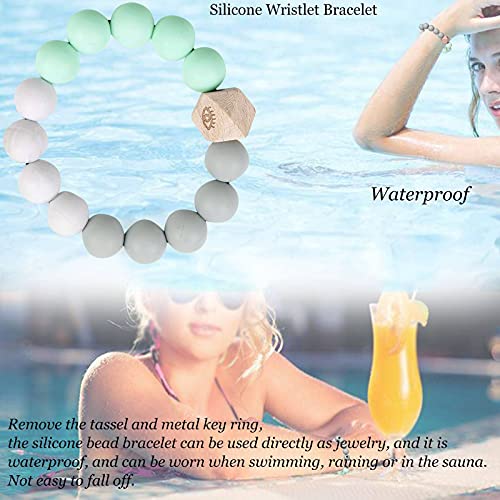 BIHRTC Silicone Key Ring Bracelet Beaded Keychain House Car Key Ring Holder Circle Wrist Bracelet Keychain Bangle Round Circle Keyring for Women Girls - Image 5