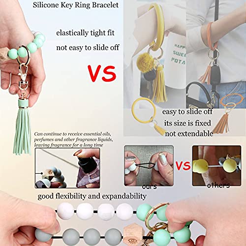 BIHRTC Silicone Key Ring Bracelet Beaded Keychain House Car Key Ring Holder Circle Wrist Bracelet Keychain Bangle Round Circle Keyring for Women Girls - Image 4