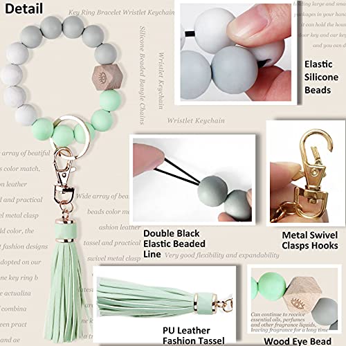 BIHRTC Silicone Key Ring Bracelet Beaded Keychain House Car Key Ring Holder Circle Wrist Bracelet Keychain Bangle Round Circle Keyring for Women Girls - Image 3