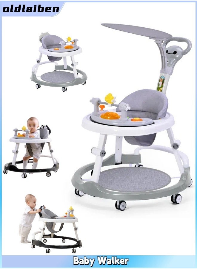 oldlaiben Baby Walker with Wheels, 3-in-1 Foldable Baby Walker, Activity Center with Mute Wheels Anti-Rollover, 6-Position Height Adjustable Foldable Baby Walker for Boys and Girls from 6-18 Months with Footrest（Grey）  - Image 1