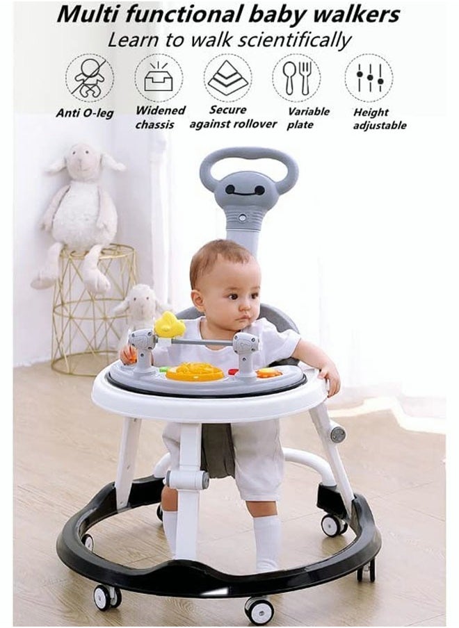 oldlaiben Baby Walker with Wheels, 3-in-1 Foldable Baby Walker, Activity Center with Mute Wheels Anti-Rollover, 6-Position Height Adjustable Foldable Baby Walker for Boys and Girls from 6-18 Months with Footrest（Grey）  - Image 3
