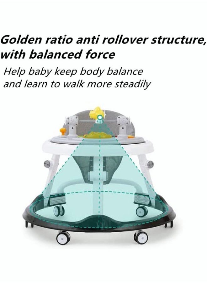oldlaiben Baby Walker with Wheels, 3-in-1 Foldable Baby Walker, Activity Center with Mute Wheels Anti-Rollover, 6-Position Height Adjustable Foldable Baby Walker for Boys and Girls from 6-18 Months with Footrest（Grey）  - Image 4