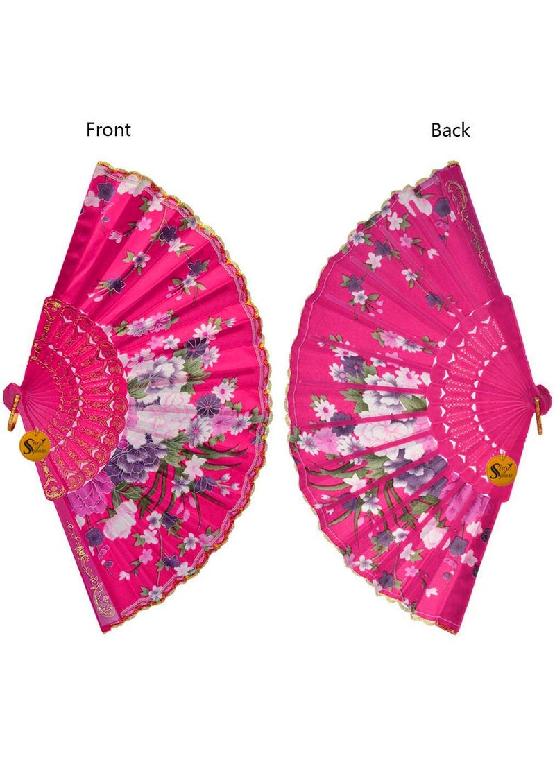 Sage Square Sage Square Floral Handheld Folding Chinese Fan Vintage Era Touch Pink Set of 2  - Image 2