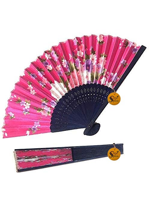 Sage Square Sage Square Floral Handheld Folding Chinese Fan Vintage Era Touch Pink Set of 2  - Image 5