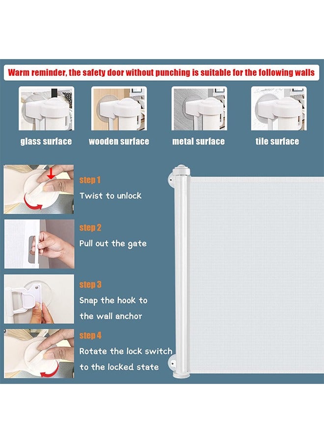 Retractable Baby Gate, Baby Gate for Smooth Wall No Drilling, Adjustable Width and Height, Pet Gate for Doorway, Staircase, Indoor, Outdoor(White 59 x 34) - Image 4