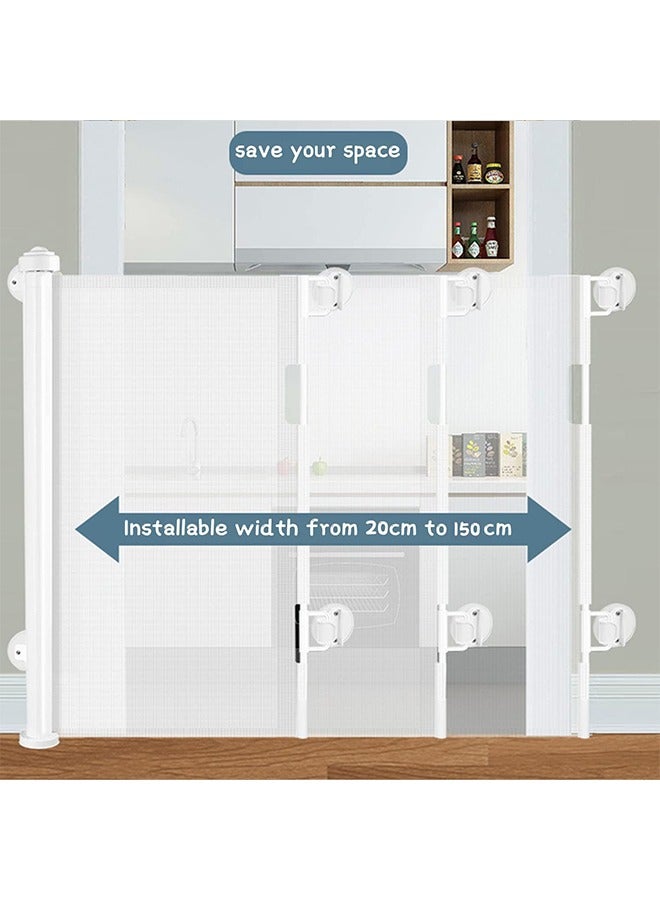 Retractable Baby Gate, Baby Gate for Smooth Wall No Drilling, Adjustable Width and Height, Pet Gate for Doorway, Staircase, Indoor, Outdoor(White 59 x 34) - Image 2