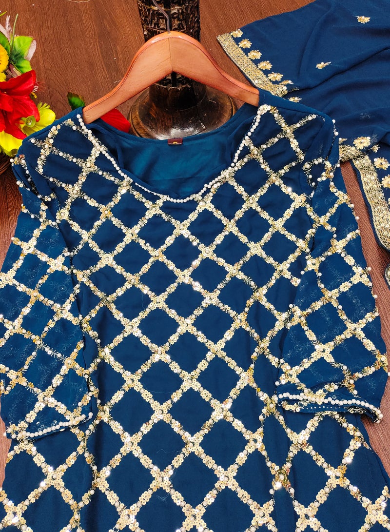Super Asian New Fox Georgette Sequence Embroidered Top with Rivet Moti Work, Paired with Micro Fabric Pants & Dupatta – Complete Stylish Set - Image 2