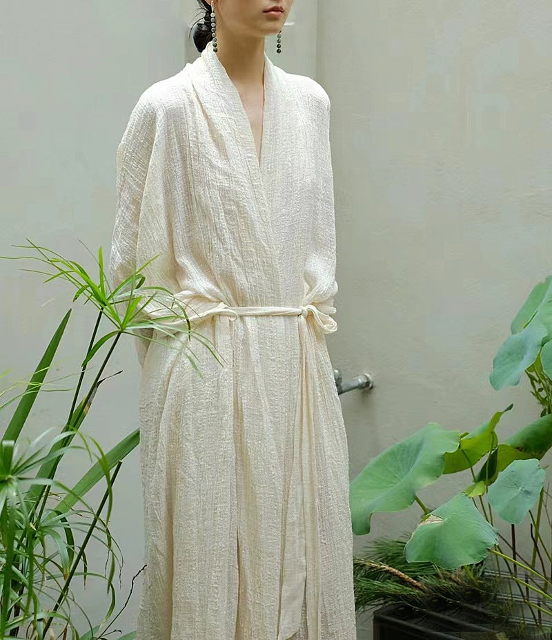 "Branch Hidden" Ancient Style Cool Sense Cotton and Linen Sand Wash Light Luxury Advanced Sense New Chinese Style Gentle Style dress Sunscreen Shirt Beige