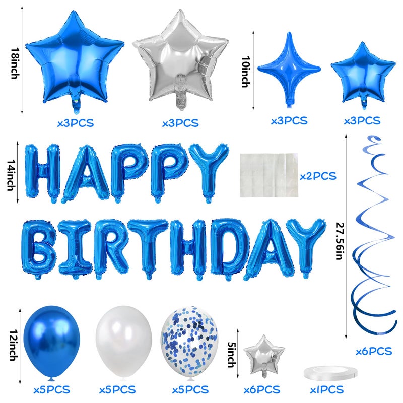 SPFYunion 56 PCS Happy Birthday Balloons Happy Birthday Banner Silver and Black Balloons for Boys Men Girls Women 16th 18th 20th 21st 25th 30th 40th 50th 60th Birthday Party Decorations (Blue) - Image 2